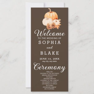 Pumpkin & Leaves Fall Cedar Brown Wedding Program