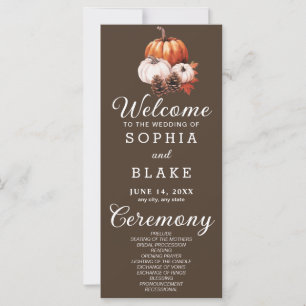 Pumpkin & Leaves Fall Cedar Brown Wedding Program