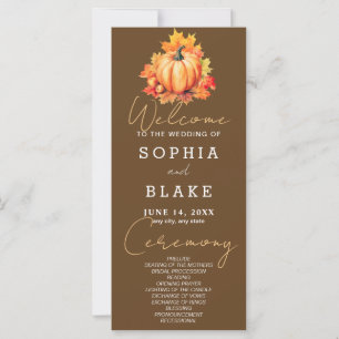 Pumpkin & Leaves Fall Dark Brown Wedding Program
