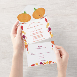 Pumpkin Leaves Fall Wedding All In One Invitation