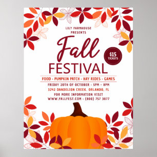 Pumpkin Leaves Frame Fall Festival Event Poster