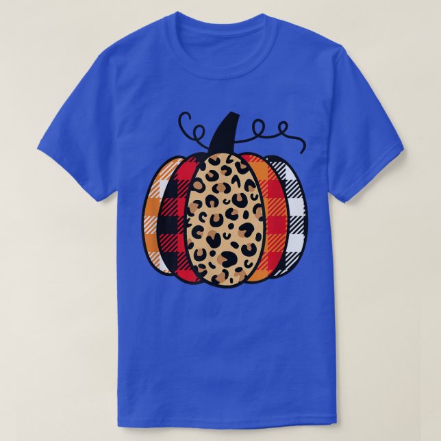 Pumpkin Leopard Buffalo Plaid Thanksgivingfor Wome T-Shirt (Design Front)