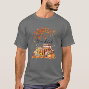 Pumpkin Leopard Thankful Grate Blessed Fall Thanks T-Shirt