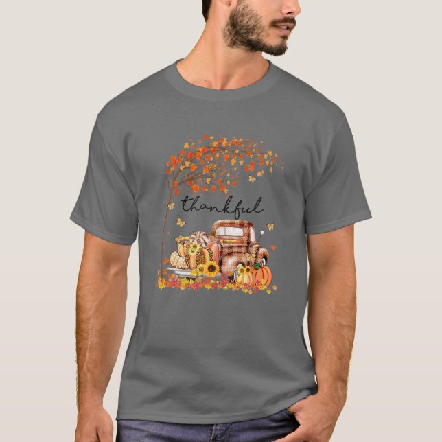 Pumpkin Leopard Thankful Grate Blessed Fall Thanks T-Shirt (Front)