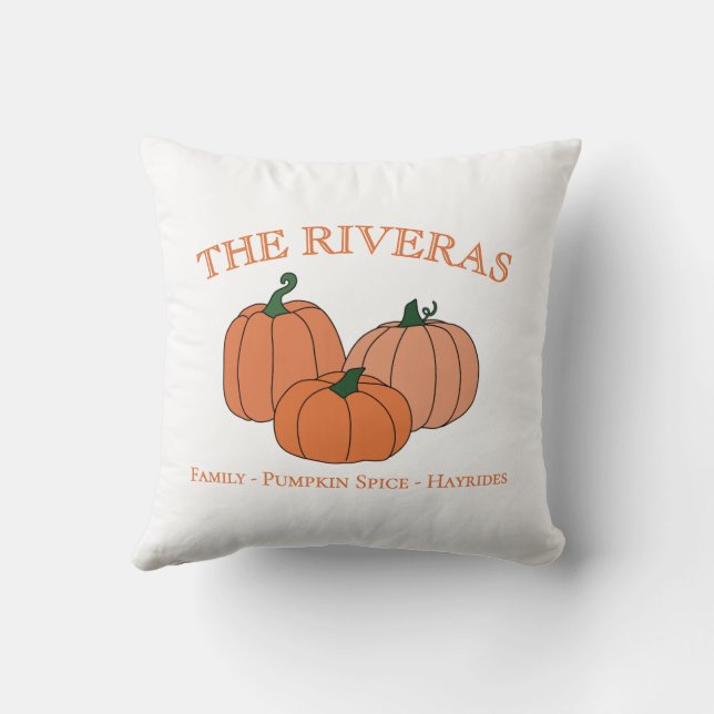 Pumpkin Logo Family Name Autumn Home Decor Throw Pillow (Back)
