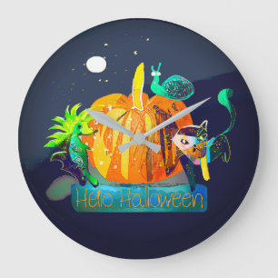 Pumpkin Magic & Halloween – Fun Cartoon Animals Large Clock