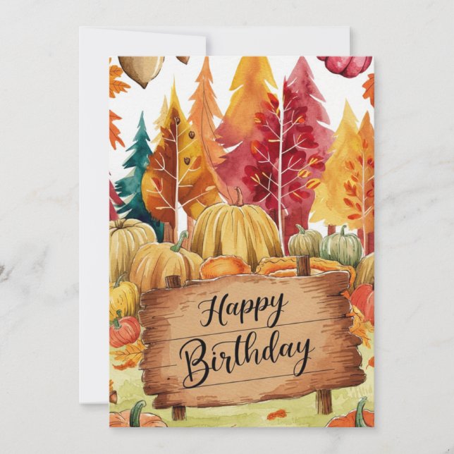 Pumpkin Magical Woods Autumn Fall Happy Birthday Card (Front)