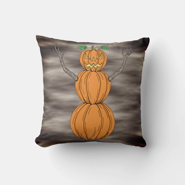 Pumpkin Man Halloween Art Throw Pillow (Front)