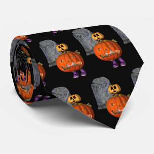 Pumpkin Man Tombstone Halloween Funny Tie
