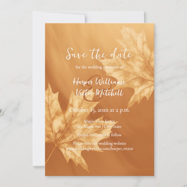 pumpkin maple leaves fall wedding save the date (Front)