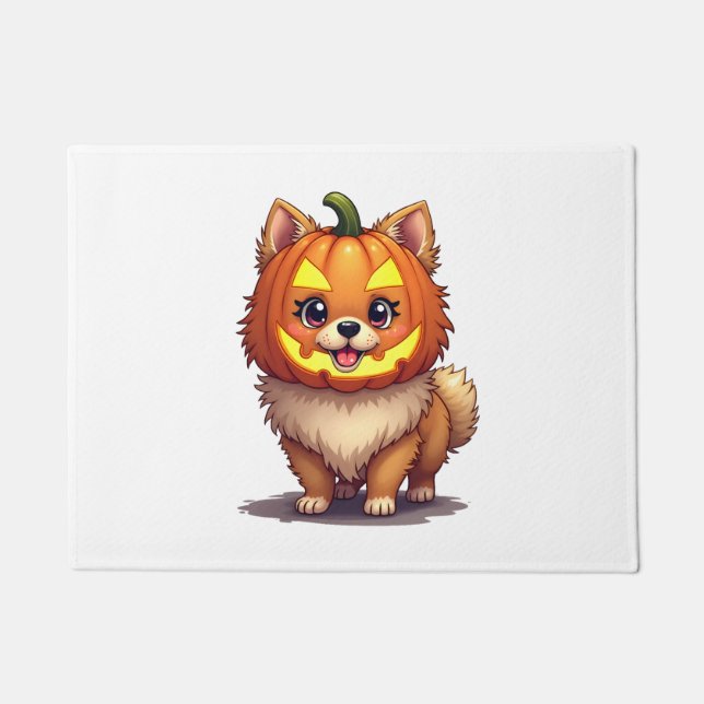 Pumpkin Mask Pomeranian Dog Doormat (Front)