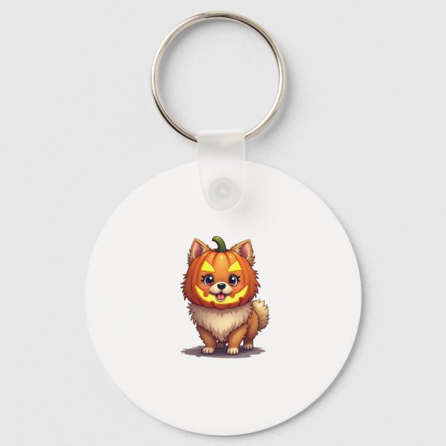 Pumpkin Mask Pomeranian Dog Keychain (Front)