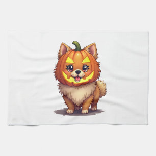 Pumpkin Mask Pomeranian Dog Kitchen Towel