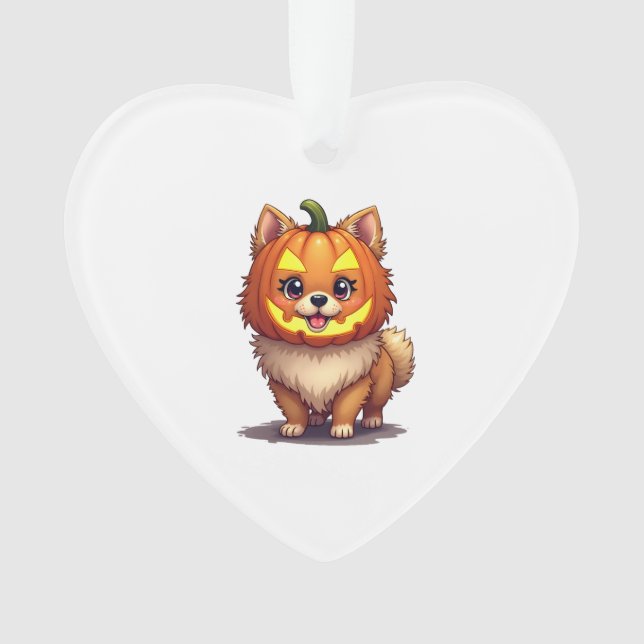Pumpkin Mask Pomeranian Dog Ornament (Front)