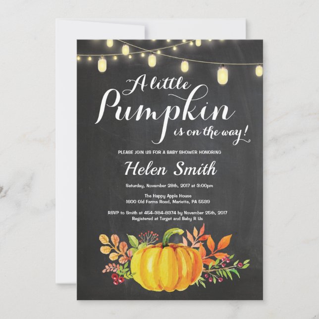 Pumpkin Mason Jar String Lights Baby Shower Invitation (Front)