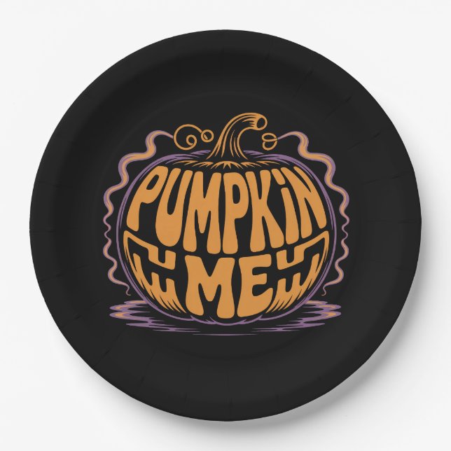 Pumpkin Me Typography Paper Plate (Front)