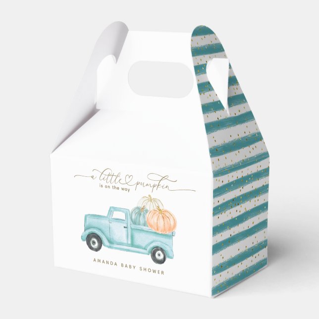 Pumpkin Minimalist Modern Fall Baby Boy Shower Favor Box (Front Side)