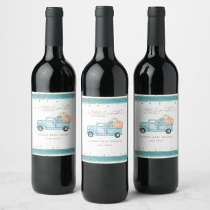 Pumpkin Minimalist Modern Fall Baby Boy Shower Wine Label