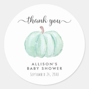 Pumpkin Mint Watercolor Baby Shower Thank You Classic Round Sticker