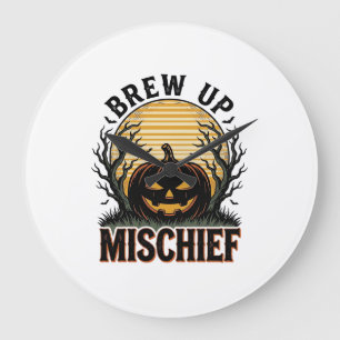 Pumpkin Mischief Shirt Vintage Halloween Graphic_1 Large Clock