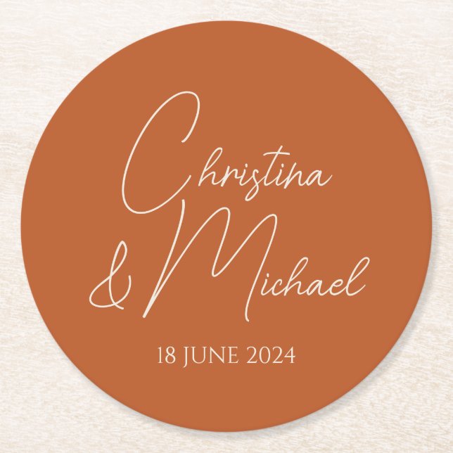 Pumpkin • Modern Handwritten Script Round Paper Coaster (Front)