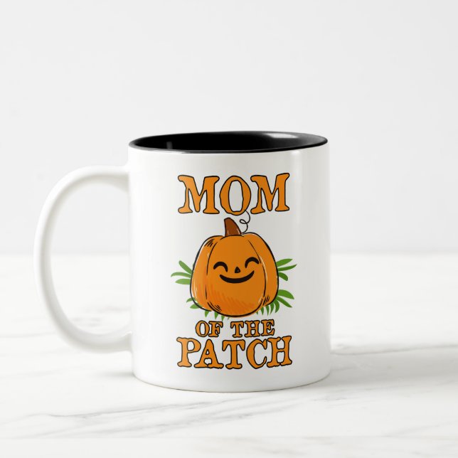Pumpkin Mom of the Patch T-Shirt Family Halloween Two-Tone Coffee Mug (Left)