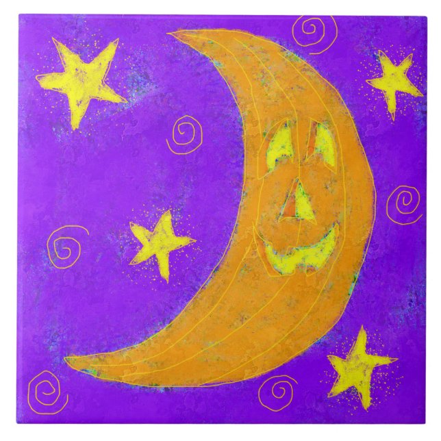 Pumpkin Moon Abstract Halloween Art  Tile (Front)