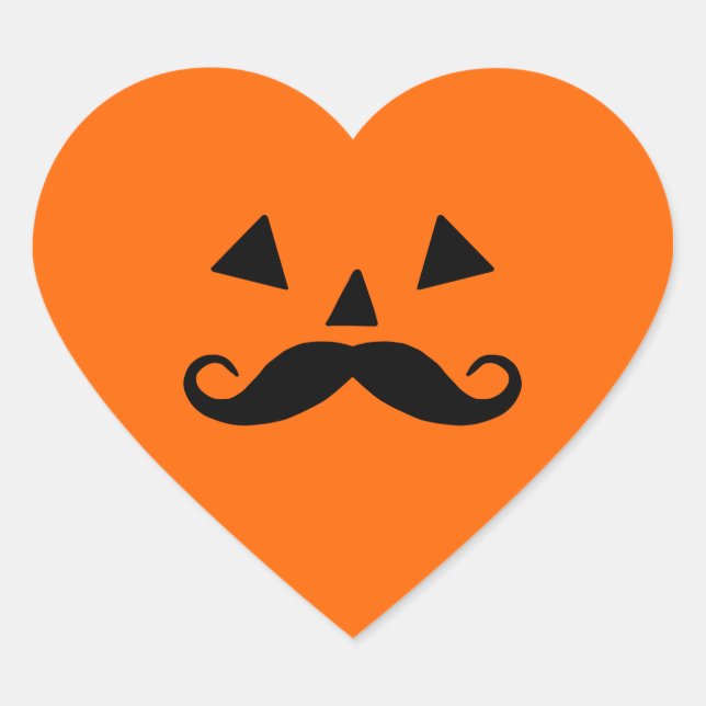 Pumpkin Moustache Halloween Heart Sticker (Front)