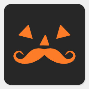Pumpkin Moustache Halloween Square Sticker
