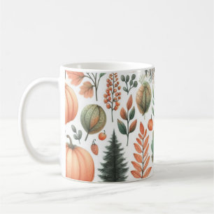 Pumpkin Mug Watercolor Fall Leaves 