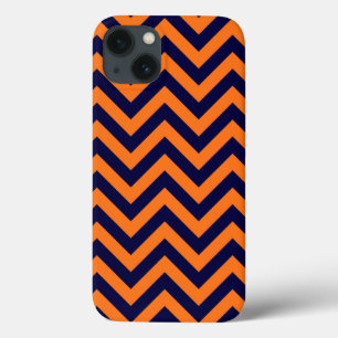 Pumpkin, Navy Blue Large Chevron ZigZag Pattern iPhone 13 Case