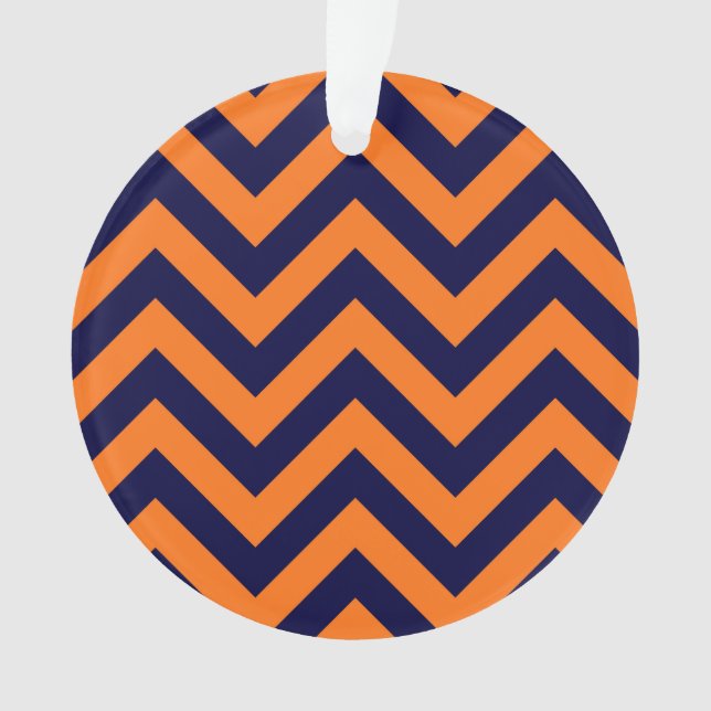 Pumpkin, Navy Blue Large Chevron ZigZag Pattern Ornament (Front)