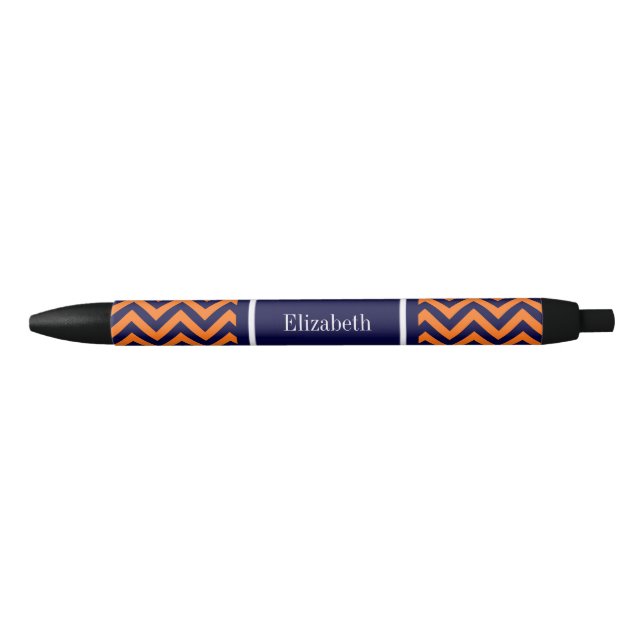 Pumpkin Navy LG Chevron Navy Blue Name Monogram Black Ink Pen (Front)
