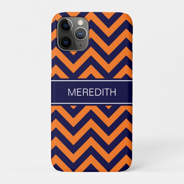 Pumpkin Navy LG Chevron Navy Blue Name Monogram Case-Mate iPhone Case (Back)