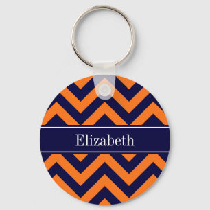 Pumpkin Navy LG Chevron Navy Blue Name Monogram Keychain
