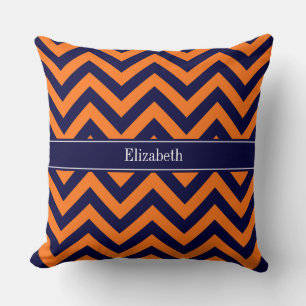 Pumpkin Navy LG Chevron Navy Blue Name Monogram Throw Pillow