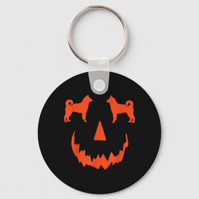 Pumpkin Norwegian Elkhound Dog Halloween Keychain (Front)