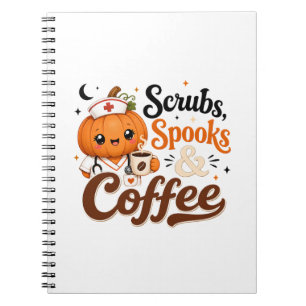 Pumpkin Nurse Scrubs Spooks Halloween Coffee Notebook