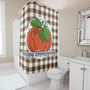 Pumpkin on Brown Plaid - Happy Thanksgiving