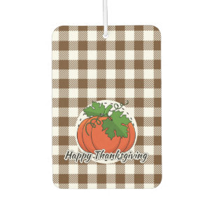Pumpkin on Brown Plaid - Happy Thanksgiving Air Freshener
