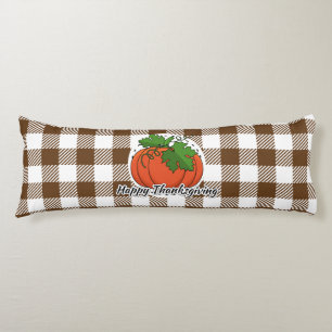 Pumpkin on Brown Plaid - Happy Thanksgiving Body Pillow