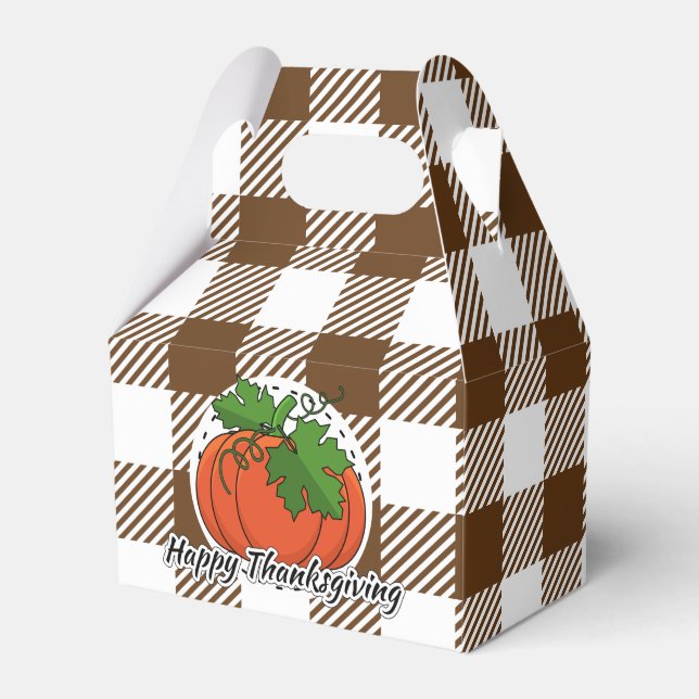 Pumpkin on Brown Plaid - Happy Thanksgiving Favor Box (Front Side)