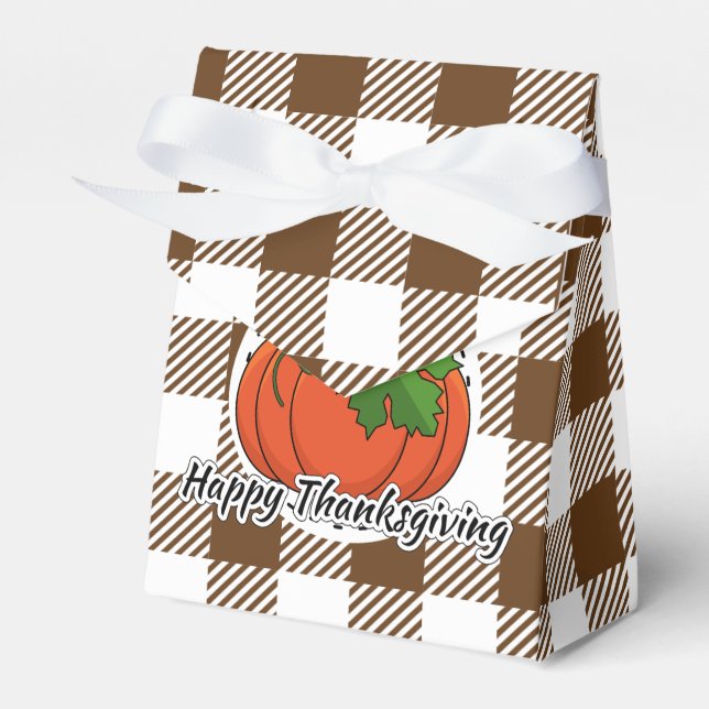 Pumpkin on Brown Plaid - Happy Thanksgiving Favor Box (Front Side)
