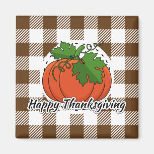 Pumpkin on Brown Plaid - Happy Thanksgiving Magnet