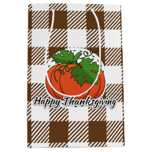 Pumpkin on Brown Plaid - Happy Thanksgiving Medium Gift Bag