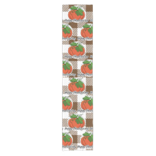 Pumpkin on Brown Plaid - Happy Thanksgiving Short Table Runner