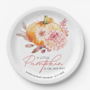 Pumpkin "On Her Way" Baby Shower Personalized Paper Plate