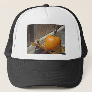 Pumpkin on Old Wooden Stairs Trucker Hat