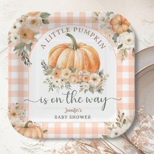 Pumpkin On The Way Fall Baby Shower Gender Neutral Paper Plate