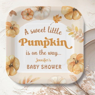 Pumpkin on The Way Fall Baby Shower Retro Vintage  Paper Plate